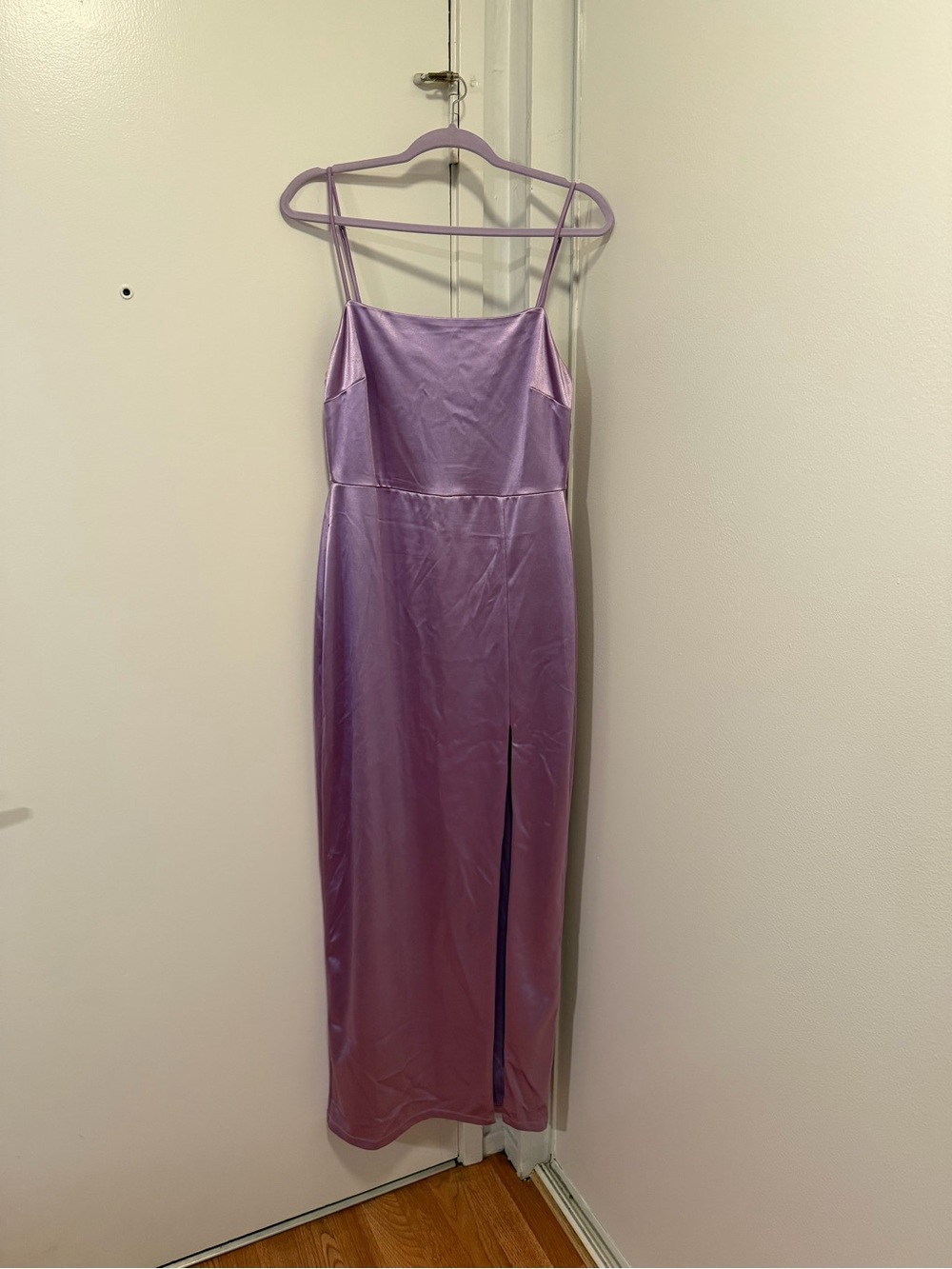 Lulu's Lilac Satin Midi Slip Dress with Side Slit